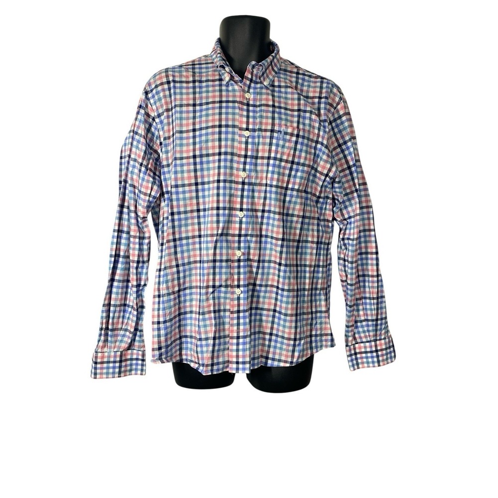 johnnie-O Blue Pink White Checkered Button Down Long Sleeve Shirt‎ Men's Large